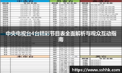 中央电视台4台精彩节目表全面解析与观众互动指南